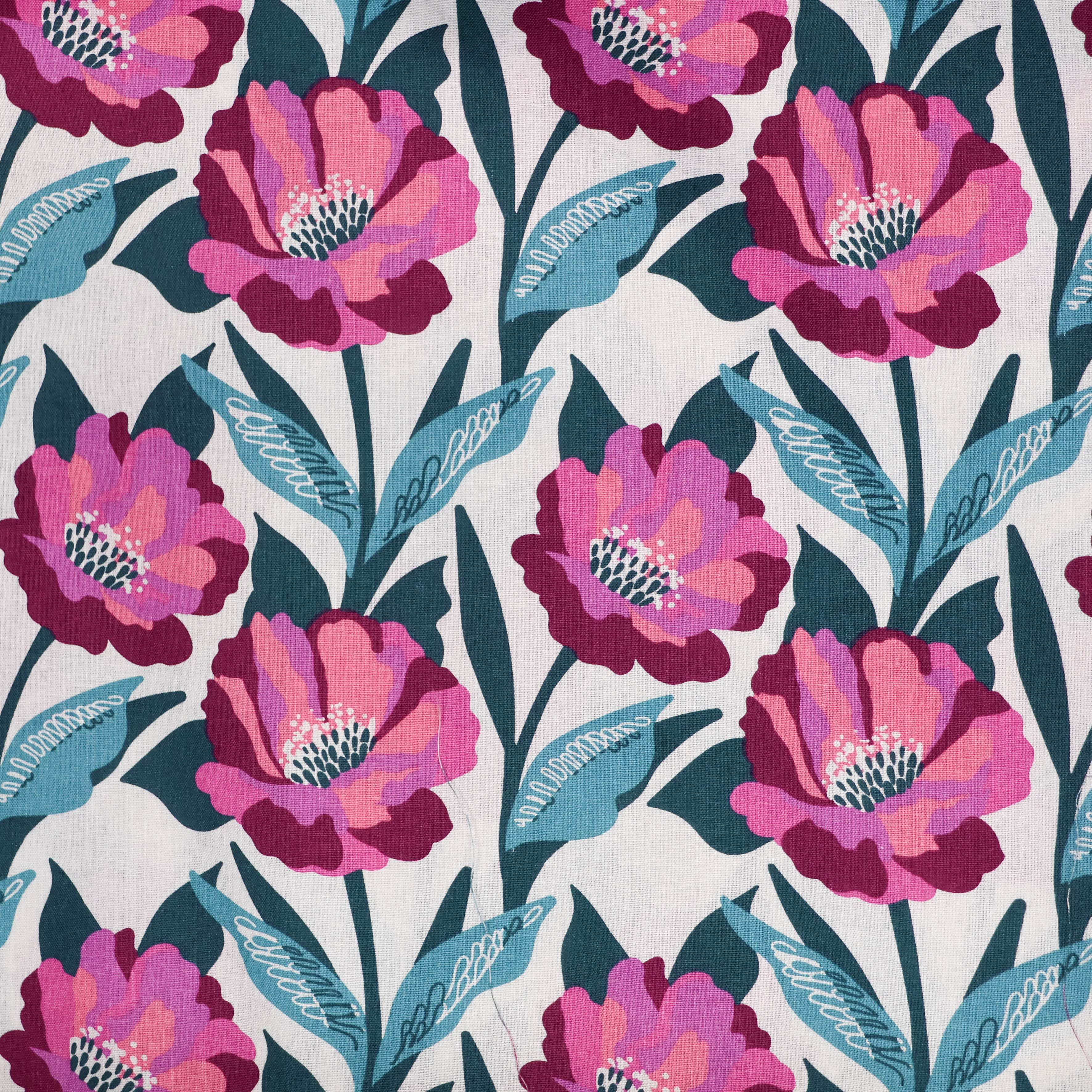 Linnen viscose met roze bloemen